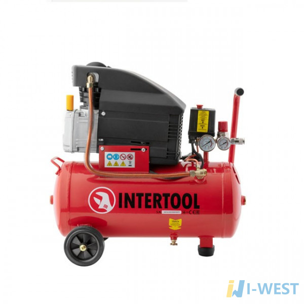 Компрессор 24 л, 2 HP, 1,5 кВт, 220 В, 8 атм, 206 л/мин INTERTOOL PT-0010 Компрессор 24 л, 2 HP, 1,5 кВт, 220 В, 8 атм, 206 л/мин INTERTOOL PT-0010