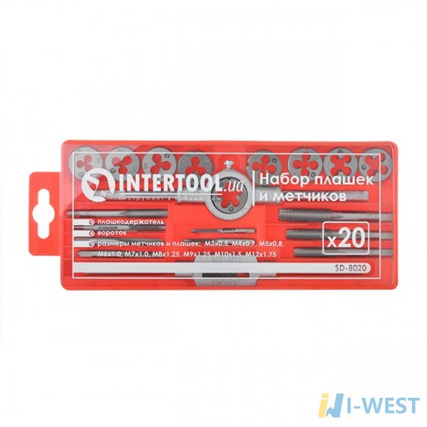 Набір плашок M3-M12 і мітчиків M3-M12, 20 од. INTERTOOL SD-8020 Набір плашок M3-M12 і мітчиків M3-M12, 20 од. INTERTOOL SD-8020