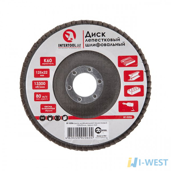 Диск шлифовальный лепестковый 125x22мм, зерно K60 INTERTOOL BT-0206