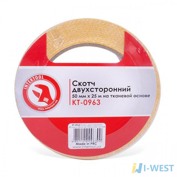 Скотч двосторонній 50 мм*25 м на тканинній основі INTERTOOL KT-0963 Скотч двосторонній 50 мм*25 м на тканинній основі INTERTOOL KT-0963