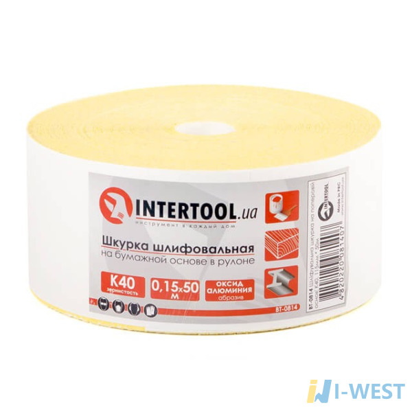 Шліфувальна шкурка на паперовій основі К40, 20см*50м INTERTOOL BT-0814 Шліфувальна шкурка на паперовій основі К40, 20см*50м INTERTOOL BT-0814
