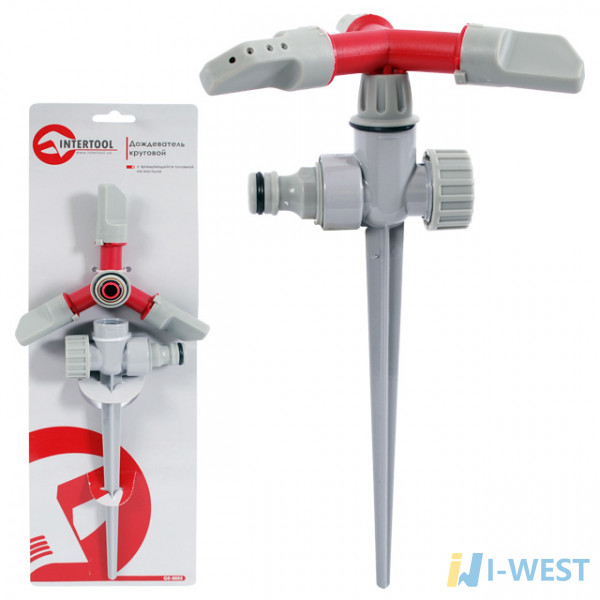 Дощуватель кругової з головкою обертається на костыле. PP, ABS, Zinc alloy INTERTOOL GE-0055 Дощуватель кругової з головкою обертається на костыле. PP, ABS, Zinc alloy INTERTOOL GE-0055