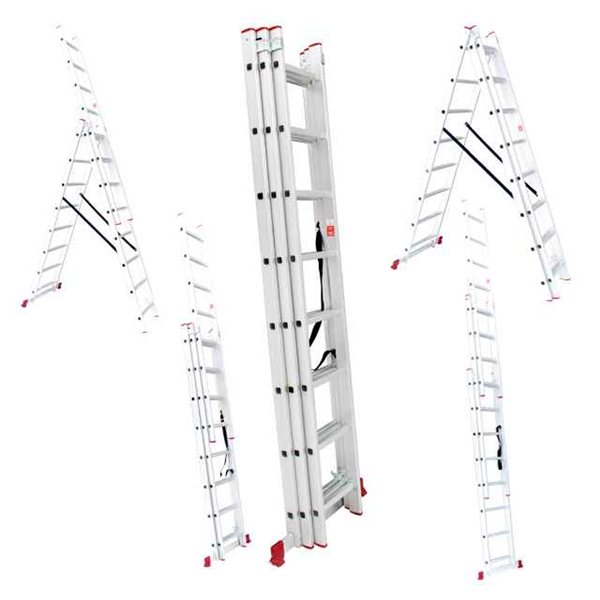 Драбина алюмінієва 3-х секційна універсальна розкладна 3x8 ступ. 5,09 м INTERTOOL LT-0308 Драбина алюмінієва 3-х секційна універсальна розкладна 3x8 ступ. 5,09 м INTERTOOL LT-0308