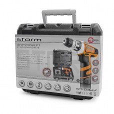 Шуруповерт STORM Li-Ion, 12 В, 2 скорости, 0-400-1200 об/мин, 2 аккумулятора, 1 час зарядки, 14.0 Нм., тормоз выбега INTERTOOL WT-0322