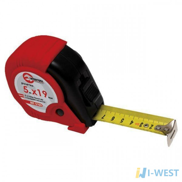 Рулетка с металлическим полотном 5 м x 19 мм, три стопора полотна INTERTOOL MT-0105 Рулетка с металлическим полотном 5 м x 19 мм, три стопора полотна INTERTOOL MT-0105