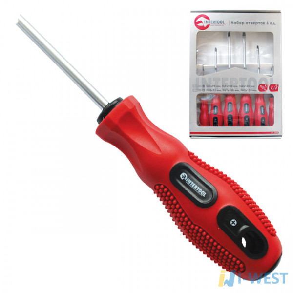 Набір викруток 6 од. (SL3x75, SL5x100, SL6x125, PH0x75, PH1x100, PH2x125) Cr-V, Ergo-design INTERTOOL VT-2005