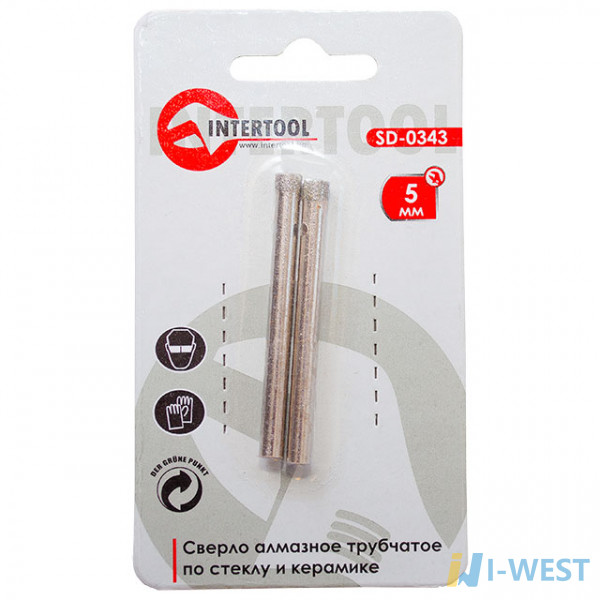 Коронка трубчатая по стеклу и керамике 5 мм (упаковка 2 шт) INTERTOOL SD-0343 Коронка трубчатая по стеклу и керамике 5 мм (упаковка 2 шт) INTERTOOL SD-0343