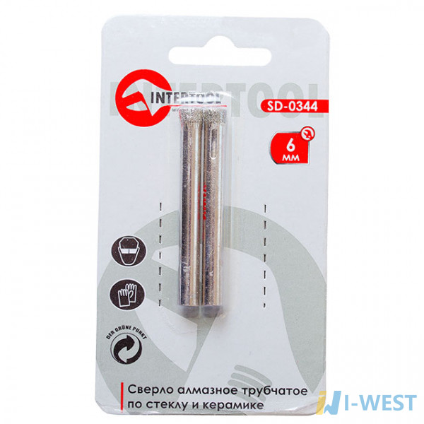 Коронка трубчатая по стеклу и керамике 6 мм (упаковка 2 шт) INTERTOOL SD-0344