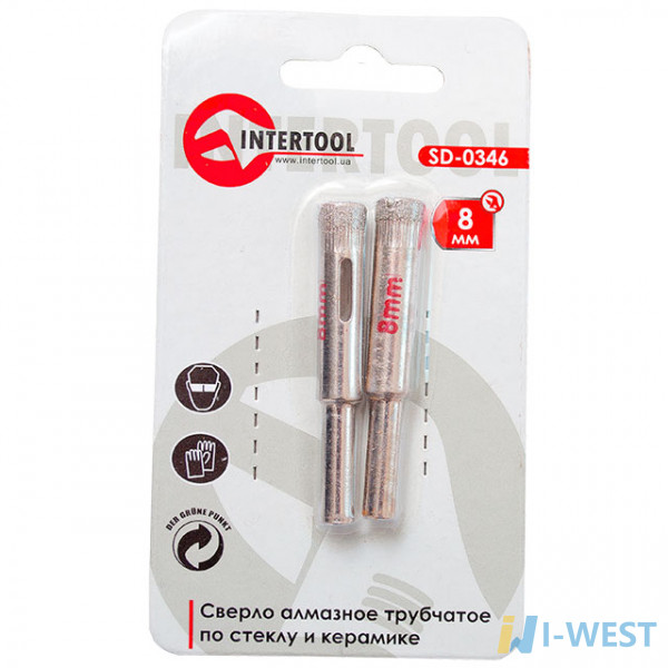 Коронка трубчаста по склу та кераміці 8 мм (упаковка 2 шт) INTERTOOL SD-0346 Коронка трубчаста по склу та кераміці 8 мм (упаковка 2 шт) INTERTOOL SD-0346