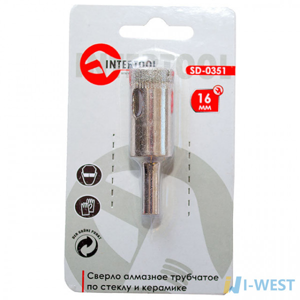 Коронка трубчатая по стеклу и керамике 16 мм INTERTOOL SD-0351 Коронка трубчатая по стеклу и керамике 16 мм INTERTOOL SD-0351