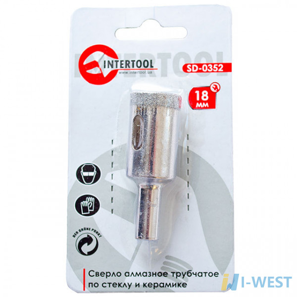 Коронка трубчаста по склу та кераміці 18 мм INTERTOOL SD-0352 Коронка трубчаста по склу та кераміці 18 мм INTERTOOL SD-0352