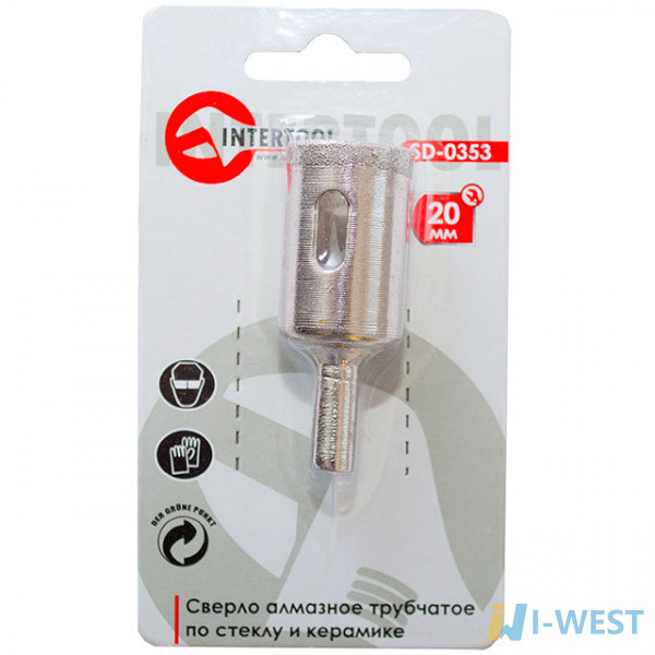 Коронка трубчаста по склу та кераміці 20 мм INTERTOOL SD-0353 Коронка трубчаста по склу та кераміці 20 мм INTERTOOL SD-0353