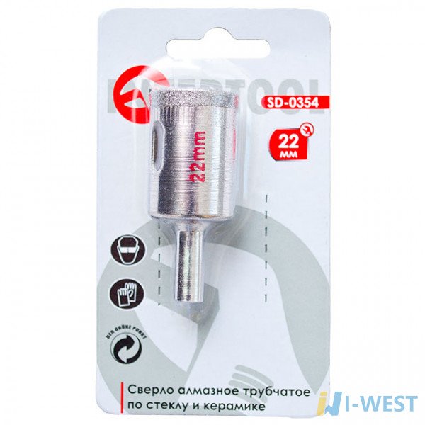 Коронка трубчатая по стеклу и керамике 22 мм INTERTOOL SD-0354 Коронка трубчатая по стеклу и керамике 22 мм INTERTOOL SD-0354