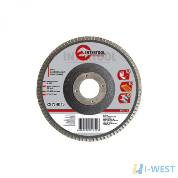 Диск шлифовальный лепестковый 115x22 мм, зерно K100 INTERTOOL BT-0110 Диск шлифовальный лепестковый 115x22 мм, зерно K100 INTERTOOL BT-0110